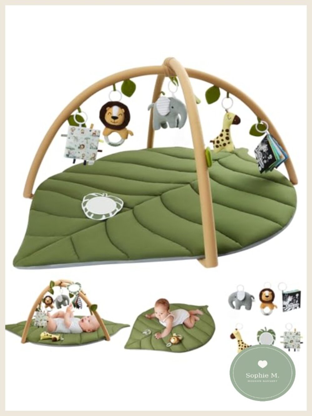 Baby Play Gym Activity Mat Leaf Shaped Tummy Time 6 Detachable Toys